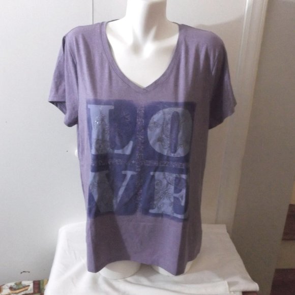 Hanes Tops - Hanes LOVE Foil Graphic Purple T Shirt XL V Neck